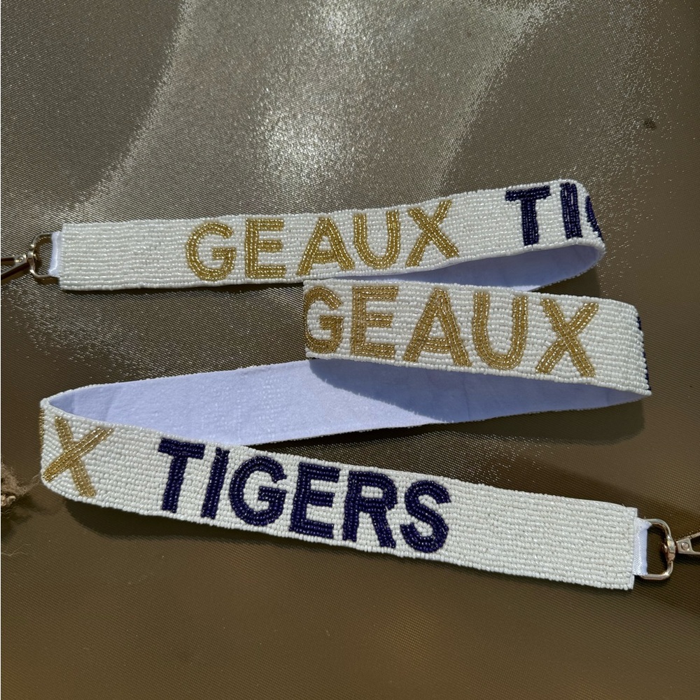 💜💛LSU Beaded Purse Handbag Strap Geaux Tigers 🤍💜 White Purple Gameday Gold
